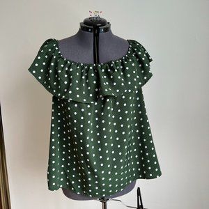 Shein Green white polka dot top